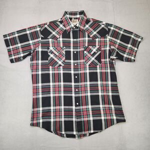 Ely Cattleman Pearl Snap Shirt Men's L Plaid Short Sleeve Western Cowboy Rodeo